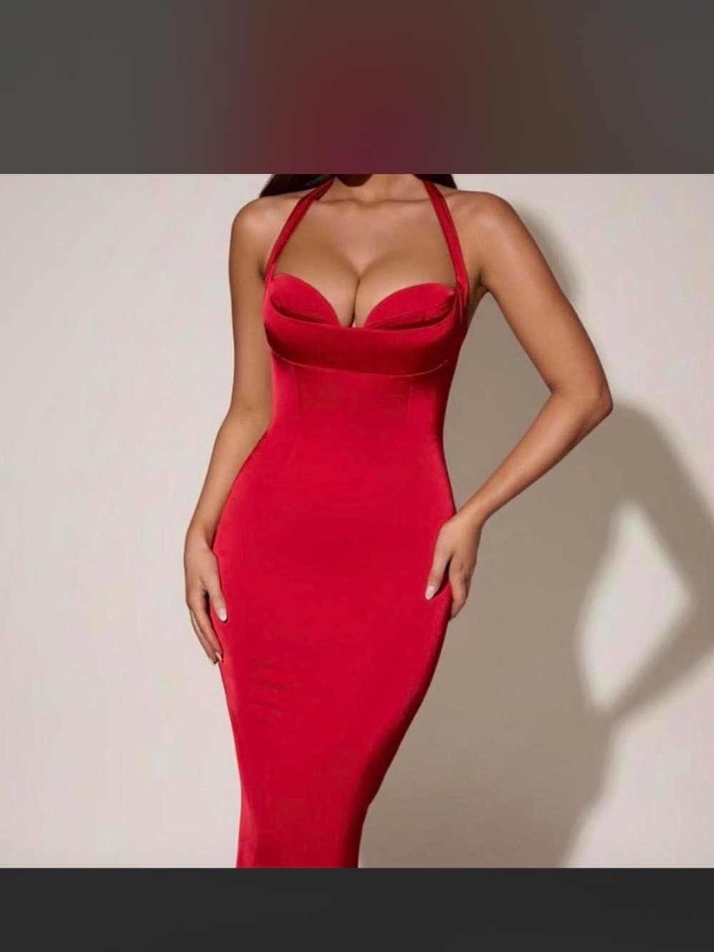 Oh Polly Red One-Shoulder Sculpted Midi Dress